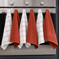 Set 6 Paños de Cocina 100% algodón 50x70 cm - Cuadros Terracota 200GR
