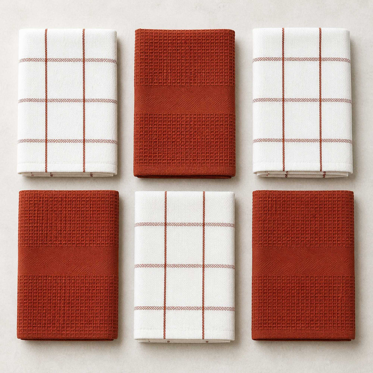 Set 6 Paños de Cocina 100% algodón 50x70 cm - Cuadros Terracota 200GR