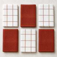 Set 6 Paños de Cocina 100% algodón 50x70 cm - Cuadros Terracota 200GR
