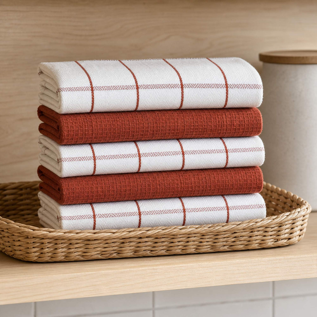 Set 6 Paños de Cocina 100% algodón 50x70 cm - Cuadros Terracota 200GR