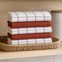 Set 6 Paños de Cocina 100% algodón 50x70 cm - Cuadros Terracota 200GR