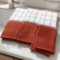 Set 6 Paños de Cocina 100% algodón 50x70 cm - Cuadros Terracota 200GR
