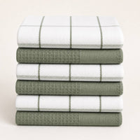 Set 6 Paños de Cocina 100% algodón 50x70 cm - Cuadros Verde Olivo 200GR