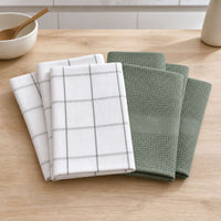Set 6 Paños de Cocina 100% algodón 50x70 cm - Cuadros Verde Olivo 200GR