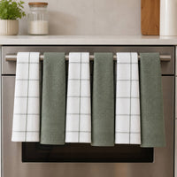 Set 6 Paños de Cocina 100% algodón 50x70 cm - Cuadros Verde Olivo 200GR