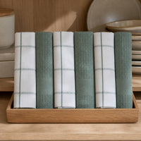 Set 6 Paños de Cocina 100% algodón 50x70 cm - Cuadros Verde Olivo 200GR