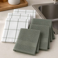 Set 6 Paños de Cocina 100% algodón 50x70 cm - Cuadros Verde Olivo 200GR