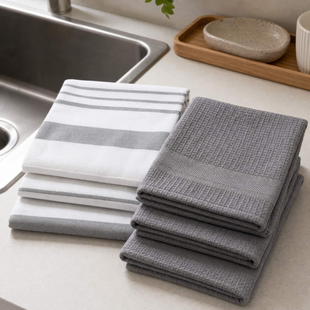 Set 6 Paños de Cocina 100% algodón 50x70 cm - Gris 200GR