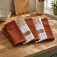 Set 6 Paños de Cocina 100% algodón 50x70 cm - Líneas Terracota 200GR