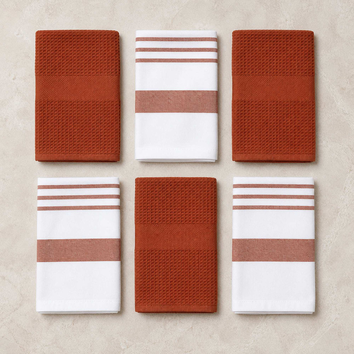 Set 6 Paños de Cocina 100% algodón 50x70 cm - Líneas Terracota 200GR