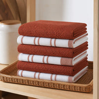 Set 6 Paños de Cocina 100% algodón 50x70 cm - Líneas Terracota 200GR