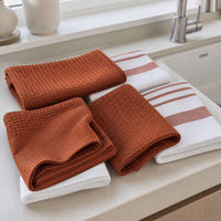 Set 6 Paños de Cocina 100% algodón 50x70 cm - Líneas Terracota 200GR