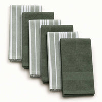 Set 6 Paños de Cocina 100% algodón 50x70 cm - Líneas Verde Olivo 200GR