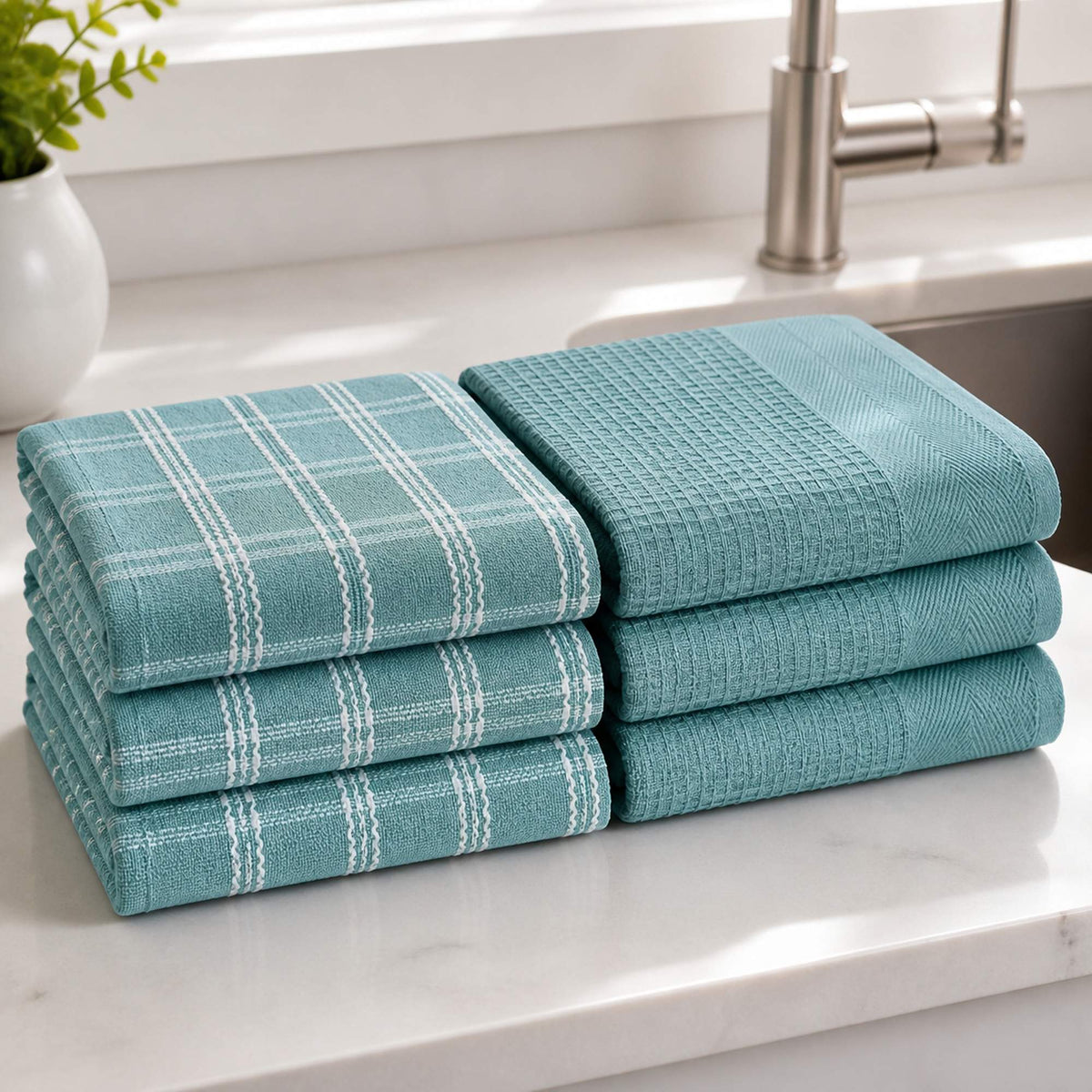 Set 6 Paños de Cocina 100% algodón 50x70 cm - Turquesa 200GR