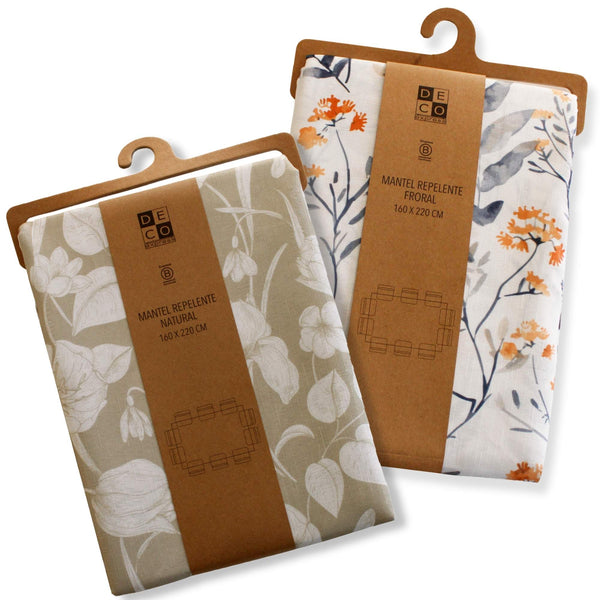 Set 2 Manteles Antimanchas Floral y Natural 160x220 cm - Decoexpress