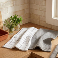 Set 2 Paños de Cocina 100% algodón 50x70 cm - Cuadrados Gris 200GR