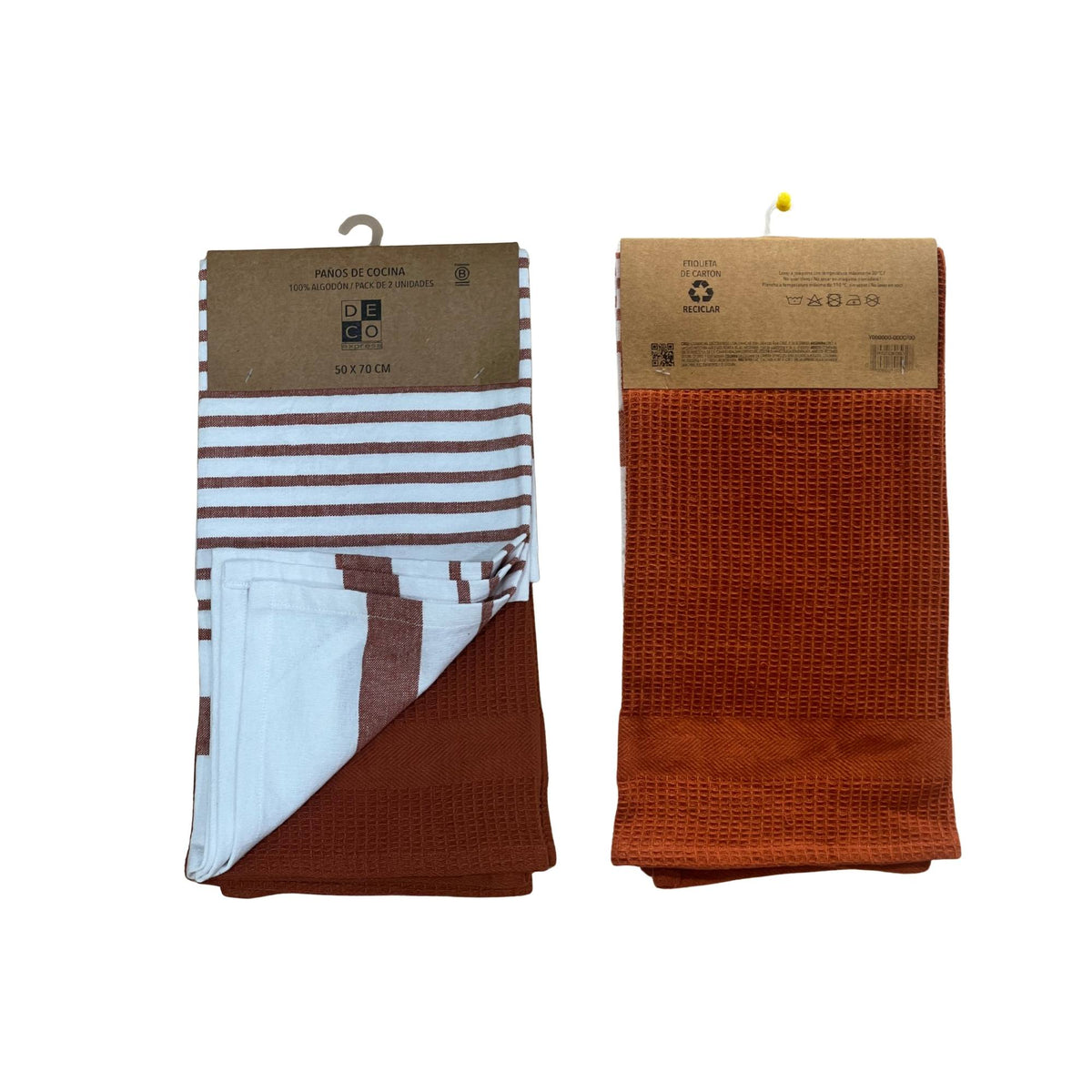 Set 2 Paños de Cocina 100% algodón 50x70 cm - Lineas Terracota 200GR