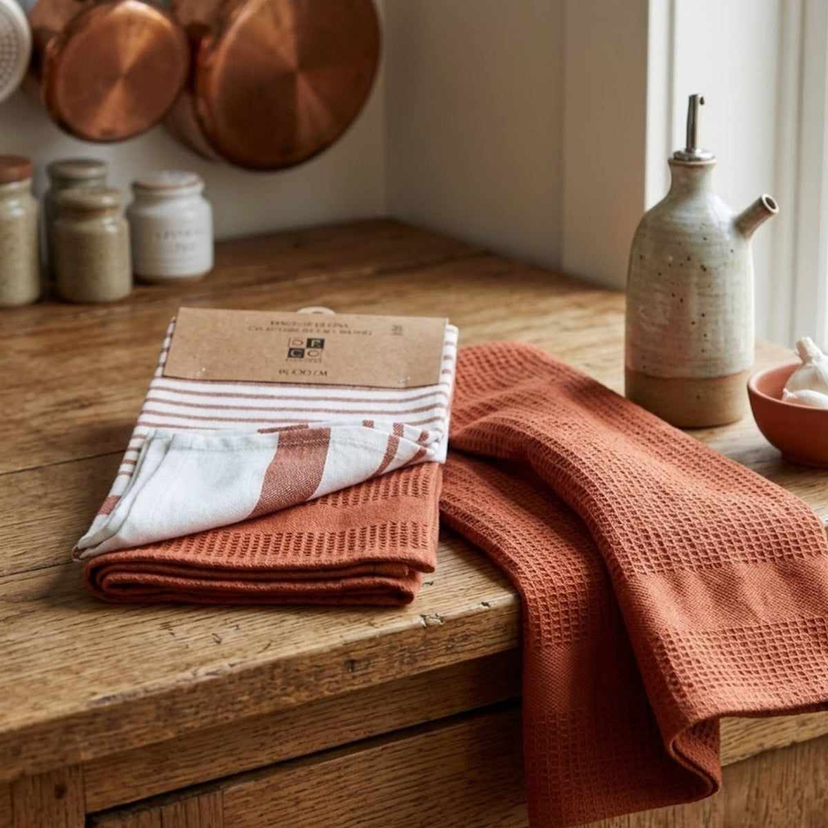 Set 2 Paños de Cocina 100% algodón 50x70 cm - Lineas Terracota 200GR
