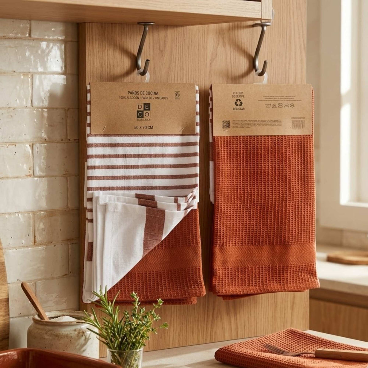Set 2 Paños de Cocina 100% algodón 50x70 cm - Lineas Terracota 200GR