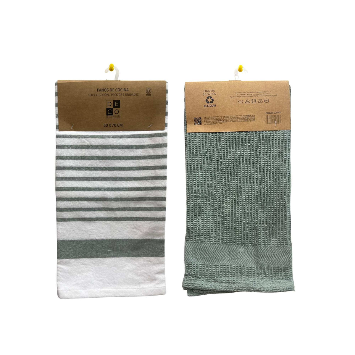 Kit Cocina Absorbente 4 Piezas: 2 Tapete Secaplatos + 2 Paños Algodón — Gris / Verde Olivo