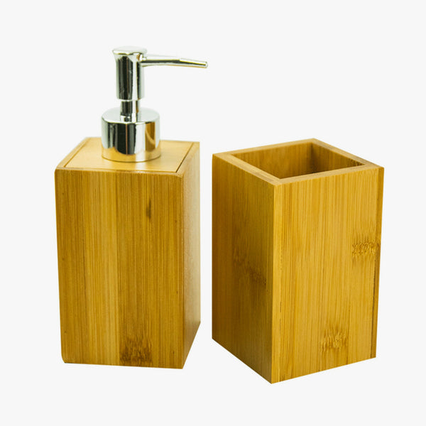 Set 2 accesorios de baño Dispensador de jabón y Vaso Bamboo - Decoexpress