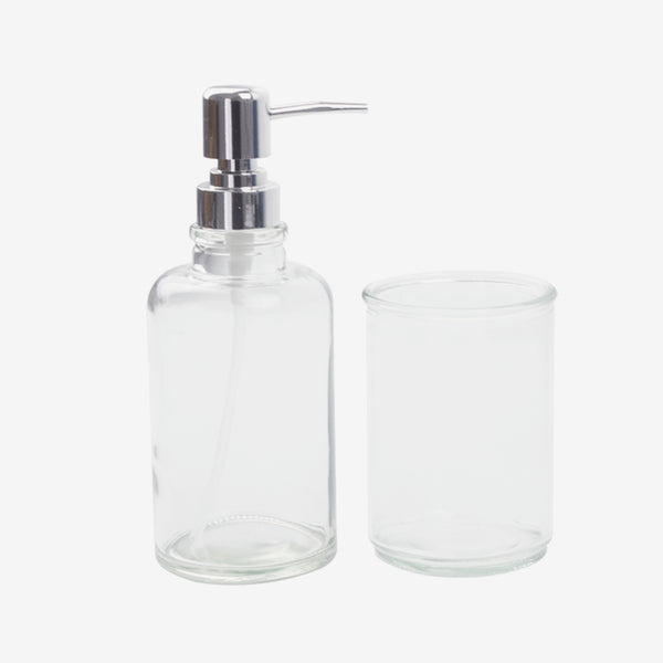 Set 2 accesorios de baño Dispensador de jabón y Vaso Vidrio Clear - Decoexpress