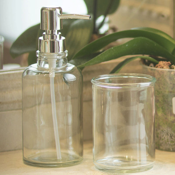 Set 2 accesorios de baño Dispensador de jabón y Vaso Vidrio Clear - Decoexpress