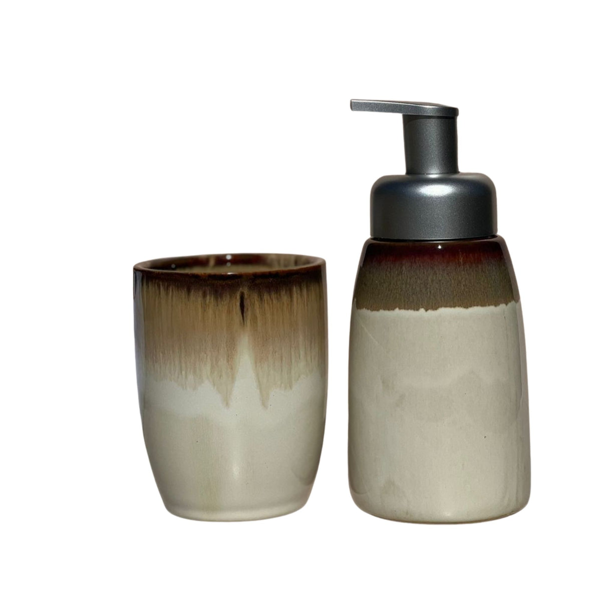 Set 2 accesorios de baño Dispensador de jabón y Vaso Cerámica Minimal