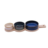 Set 3 Bowls Cerámica en 3 Tamaños con Bandeja Bamboo con Asa 35 cm