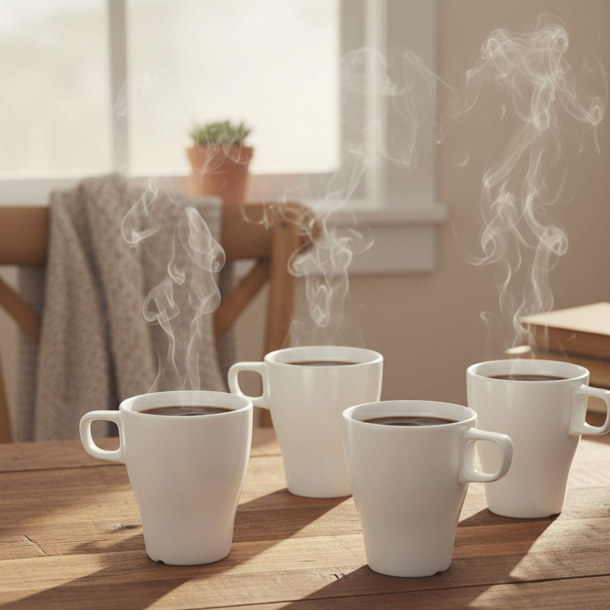 Set 4 Tazas Cerámica Blanca - Loza granel