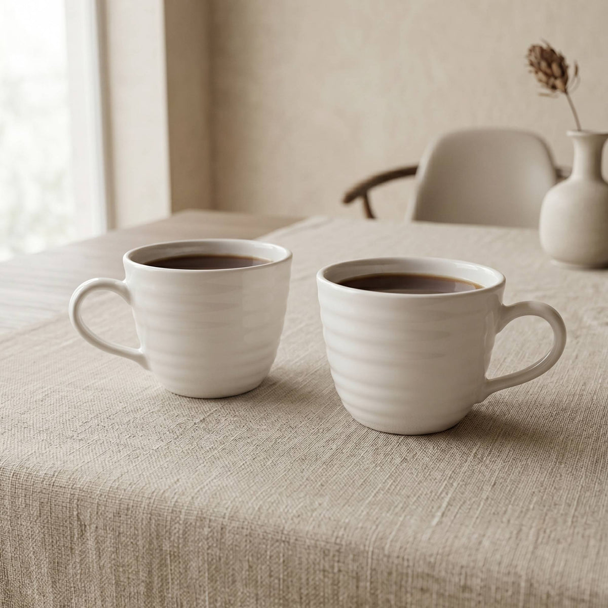 Set 6 Tazas Mug Cerámica Artesanal Asís 470 ml — Forma Ancha para Café con Leche