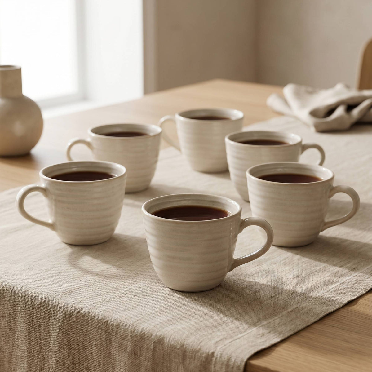Set 6 Tazas Mug Cerámica Artesanal Asís 470 ml — Forma Ancha para Café con Leche
