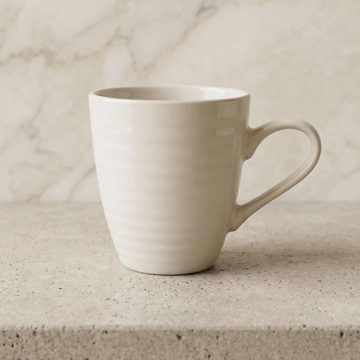 Set 6 Tazas Mug Cerámica Bérgamo 350 ml — Cilíndrica Blanco Marfil Estilo Nórdico