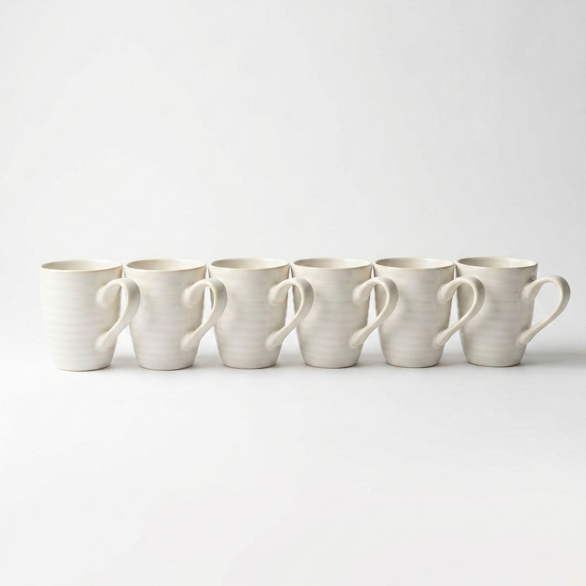 Set 6 Tazas Mug Cerámica Bérgamo 350 ml — Cilíndrica Blanco Marfil Estilo Nórdico