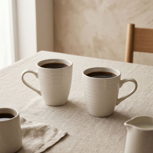 Set 6 Tazas Mug Cerámica Bérgamo 350 ml — Cilíndrica Blanco Marfil Estilo Nórdico