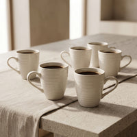 Set 6 Tazas Mug Cerámica Bérgamo 350 ml — Cilíndrica Blanco Marfil Estilo Nórdico