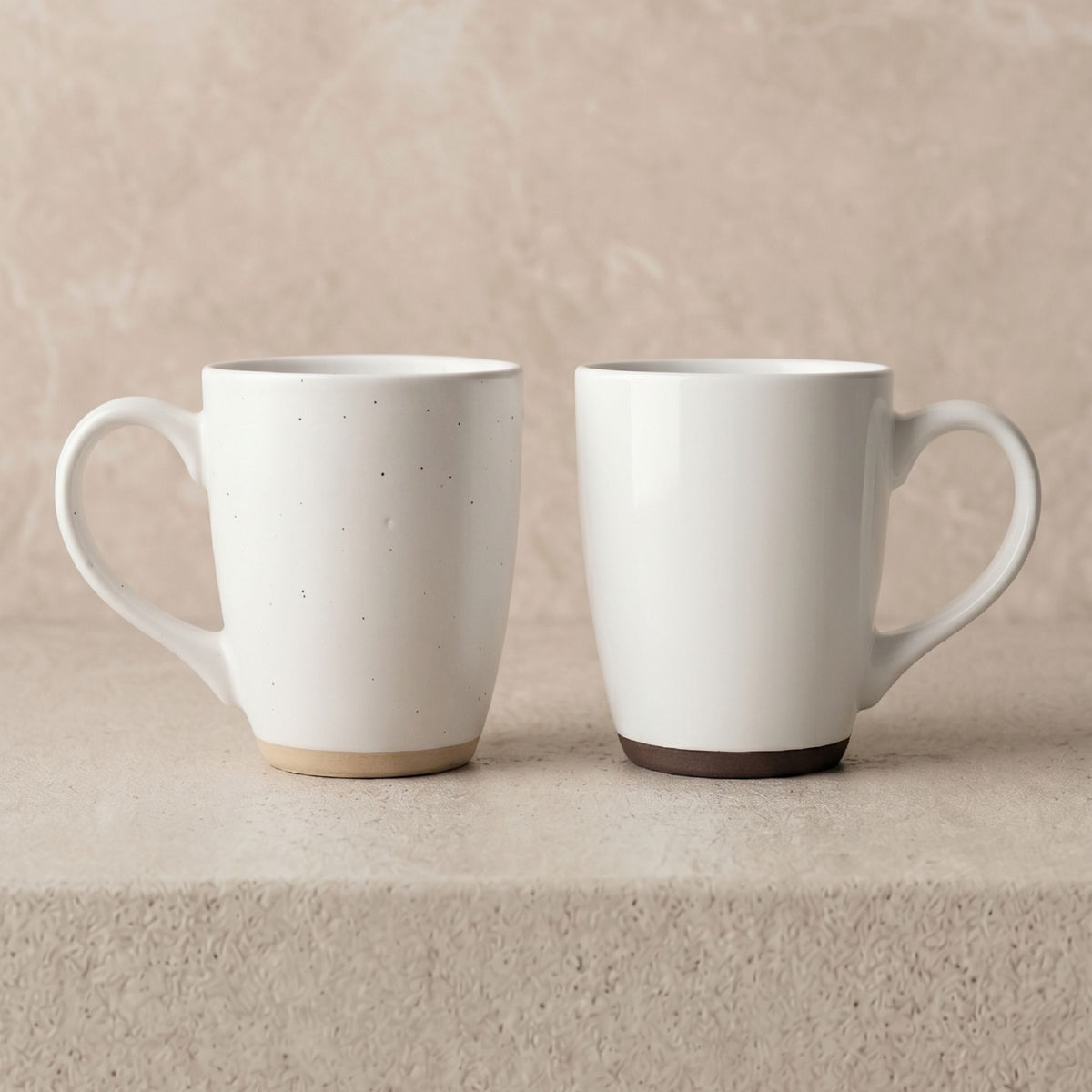 Set 6 Tazas Mug Cerámica Malmo 380 ml — Blanco Moteado Surtido 2 Modelos
