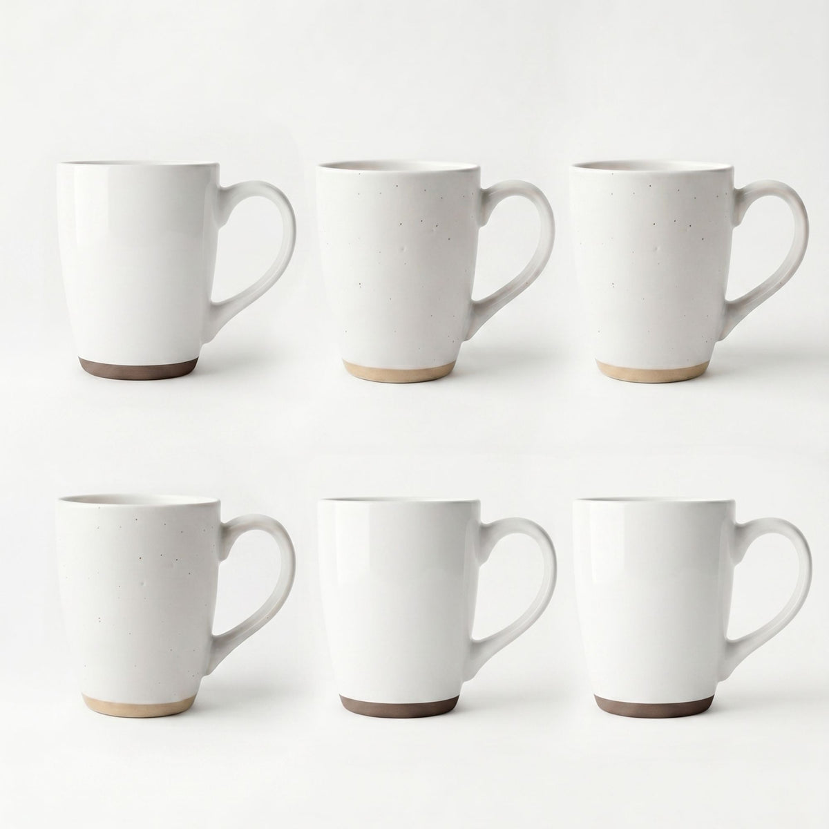Set 6 Tazas Mug Cerámica Malmo 380 ml — Blanco Moteado Surtido 2 Modelos