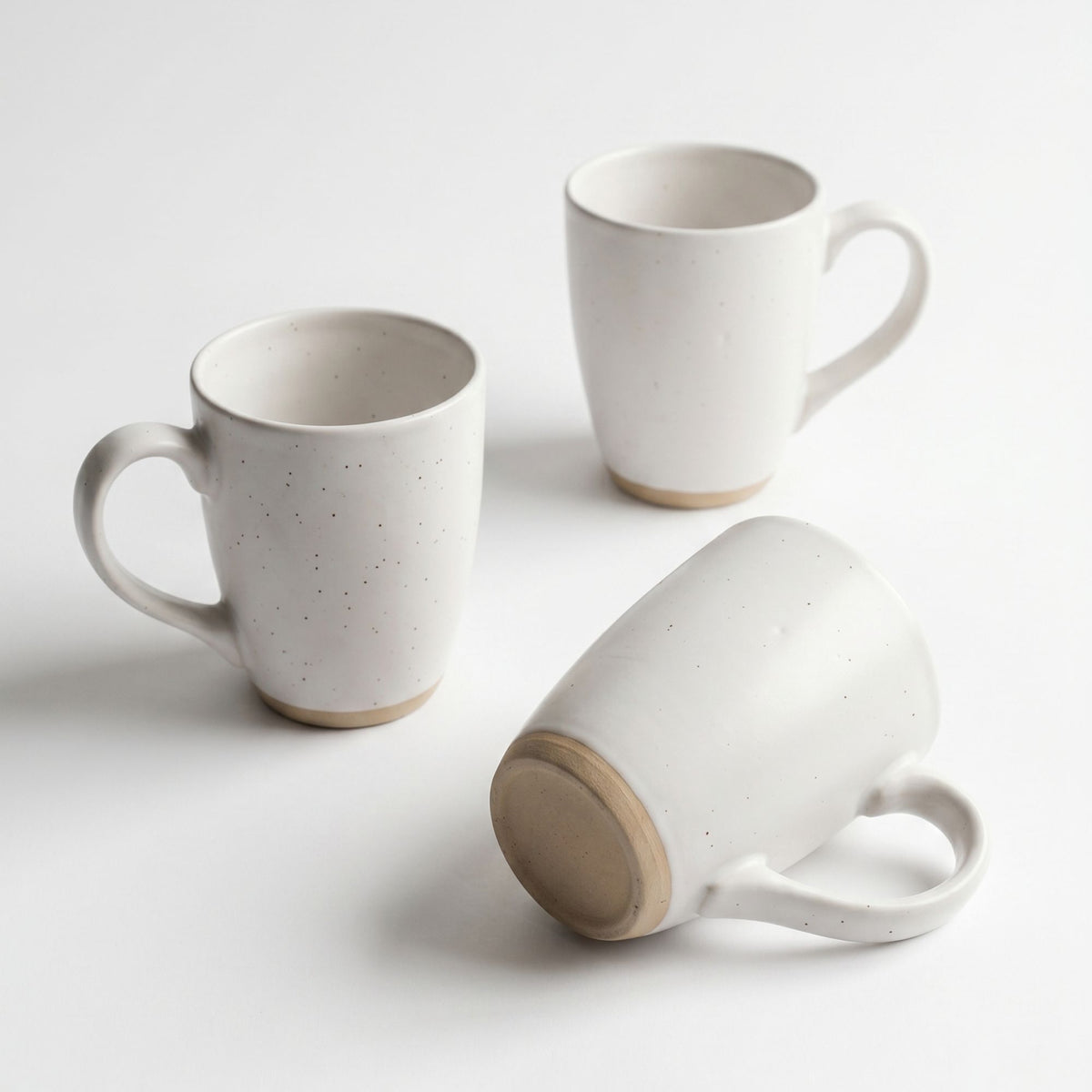 Set 6 Tazas Mug Cerámica Malmo 380 ml — Blanco Moteado Surtido 2 Modelos