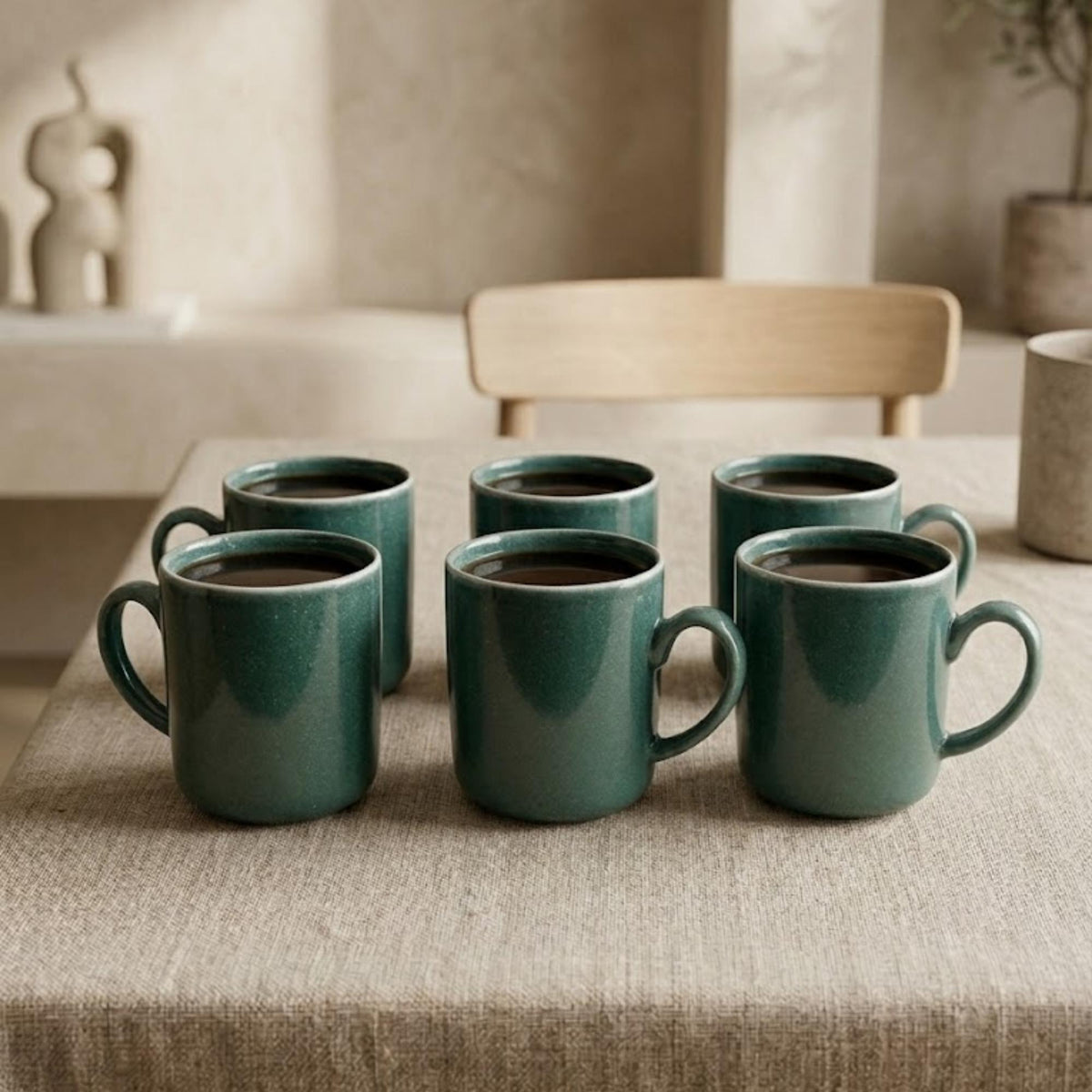 Set 6 Tazas Mug Cerámica Manaos 380 ml — Verde Bosque Esmalte Reactivo