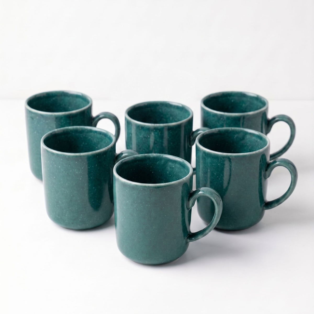 Set 6 Tazas Mug Cerámica Manaos 380 ml — Verde Bosque Esmalte Reactivo