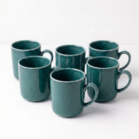 Set 6 Tazas Mug Cerámica Manaos 380 ml — Verde Bosque Esmalte Reactivo