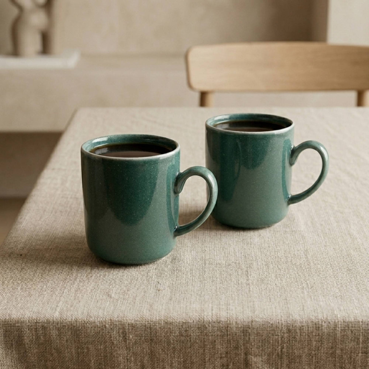 Set 6 Tazas Mug Cerámica Manaos 380 ml — Verde Bosque Esmalte Reactivo