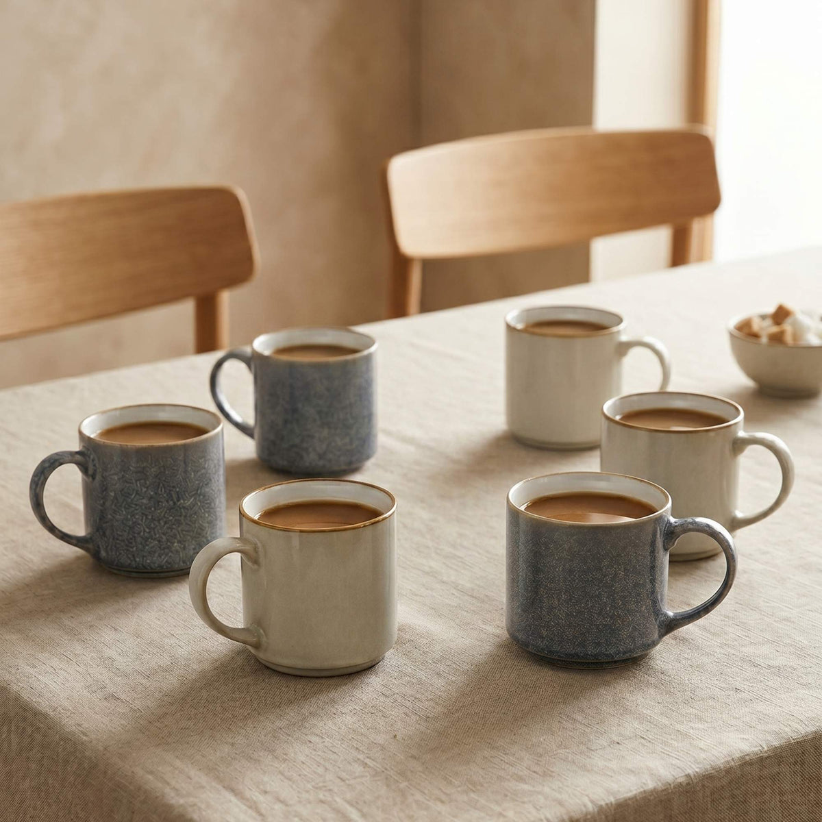Set 6 Tazas Mug Cerámica Uyuni 500 ml XL — Barril Bicolor Borde Dorado