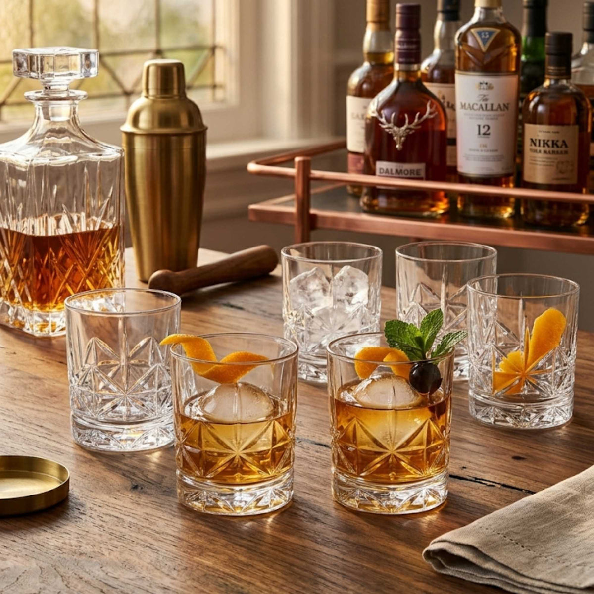 Set 6 Vasos Double Old Fashioned Tallados 377 ml