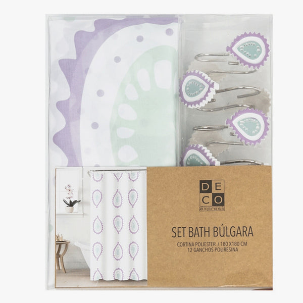 Cortina de baño 180x180 impermeable + 12 ganchos Bulgara - Decoexpress