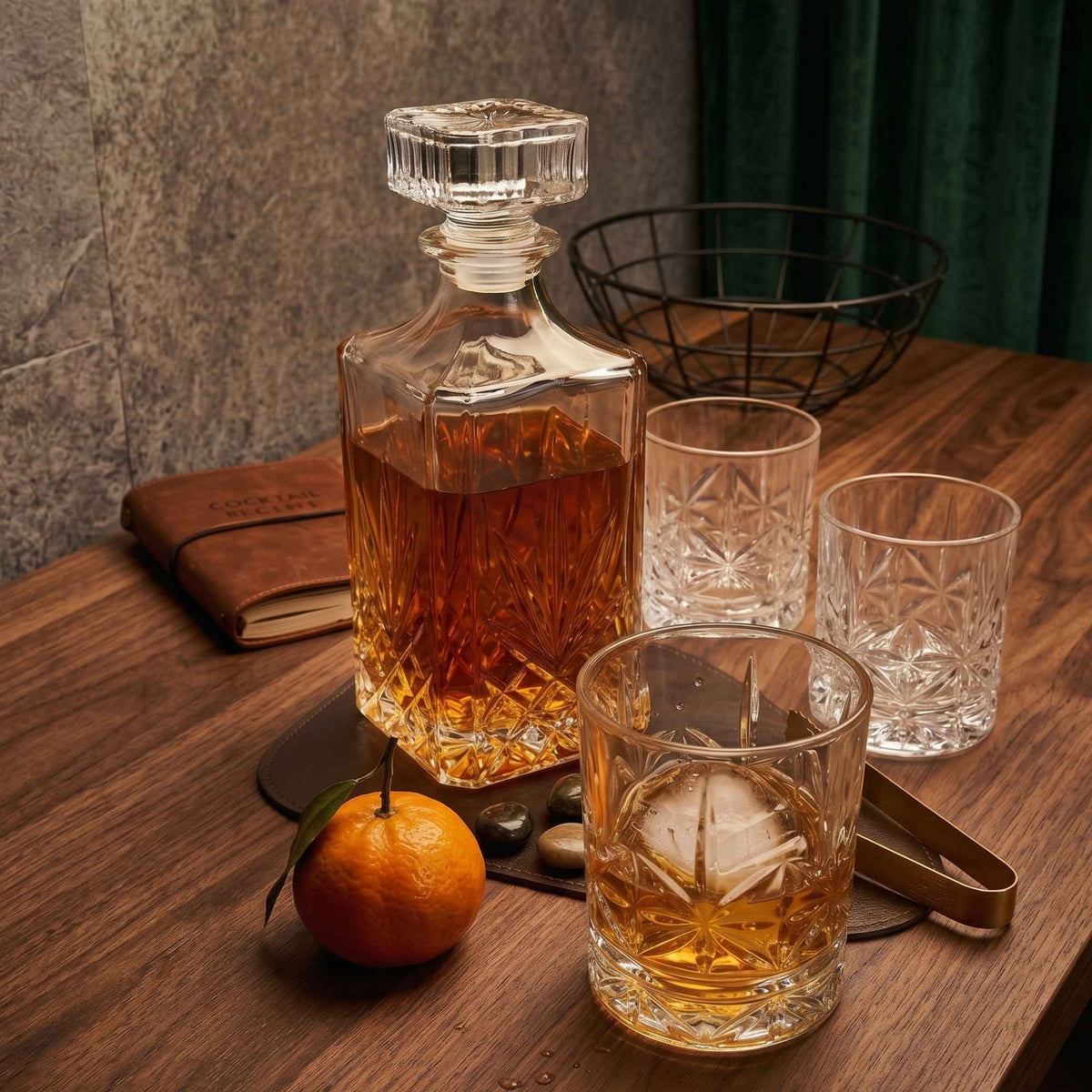 Set Botella 1Lt y 4 Vasos Whisky 325 ml
