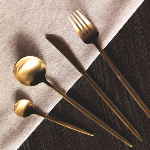 Set de Cubiertos 16 Piezas Dorado Acero Inoxidable 18/10 - Decoexpress