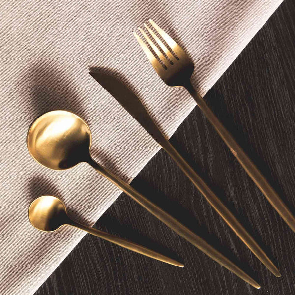 Set de Cubiertos 16 Piezas Dorado Acero Inoxidable 18/10 - Decoexpress