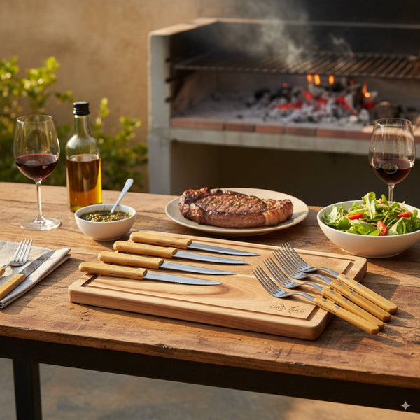 Set Parrillero Tabla + 8 Cubiertos Santo Asado Para Parrilla - Decoexpress